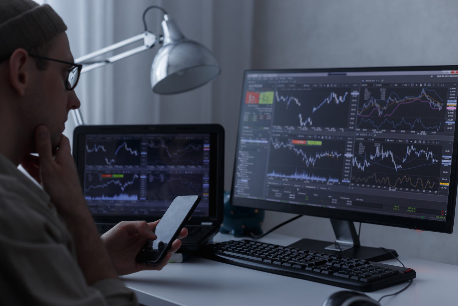 Trader analyzing SPX options charts and market data